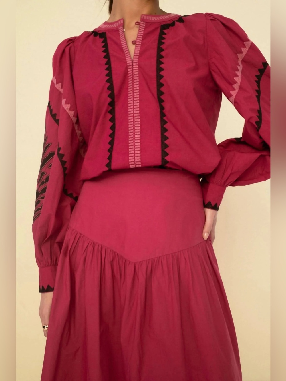 🌟TOP + SKIRT $99 Sonmer - Helen Long Sleeve Blouse & cherry skirt